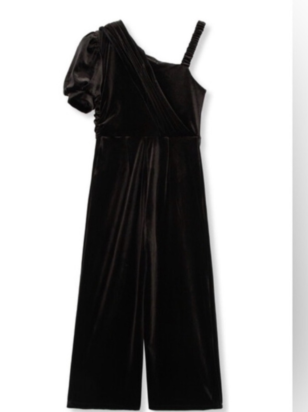 Habitual Midnight Black Velvet One-Shoulder Jumpsuit
